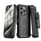 MyBat Pro Antimicrobial Maverick Series w/ MagSafe Case with Holster and Tempered Glass for Apple iPhone 15 Pro Max (6.7) - Black / Black