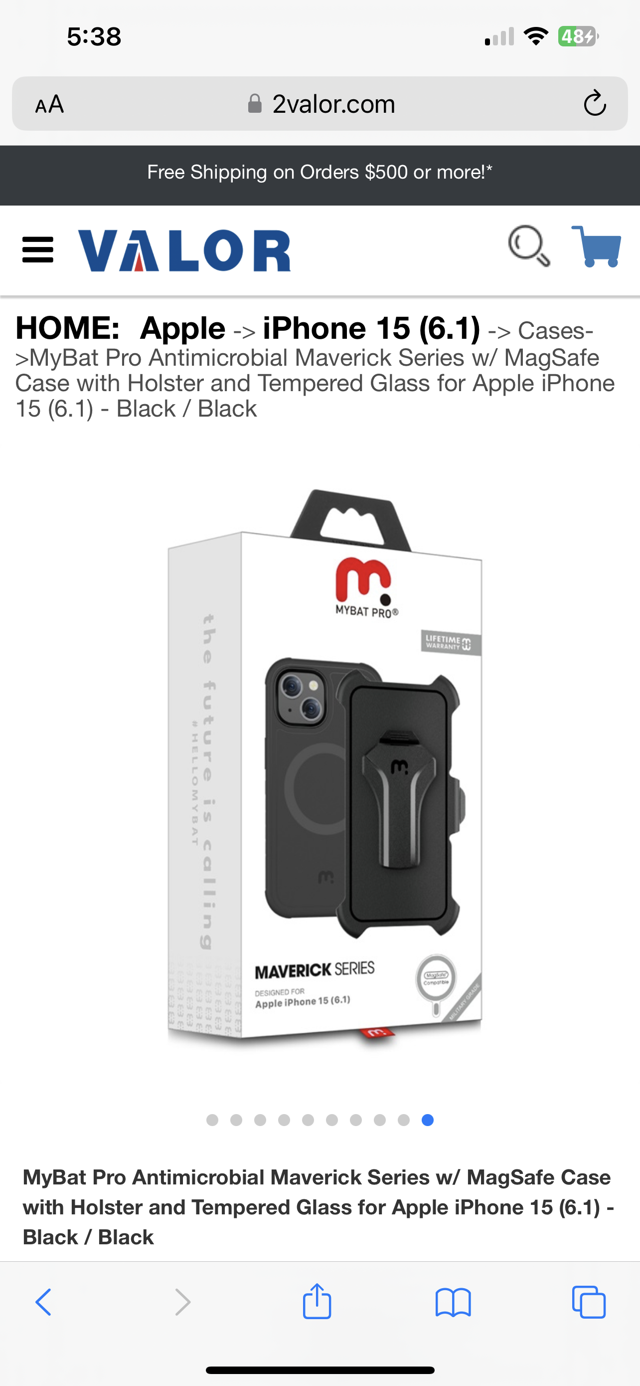 MyBat Pro Antimicrobial Maverick Series w/ MagSafe Case with Holster and Tempered Glass for Apple iPhone 15 (6.1) - Black / Black