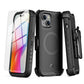MyBat Pro Antimicrobial Maverick Series w/ MagSafe Case with Holster and Tempered Glass for Apple iPhone 15 (6.1) - Black / Black