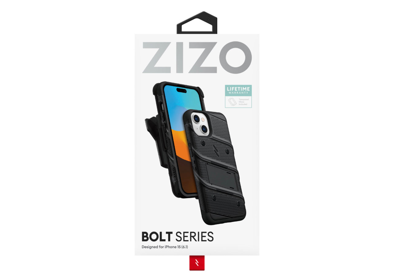 ZIZO BOLT Bundle iPhone 15 (6.1) Case with Tempered Glass - Black