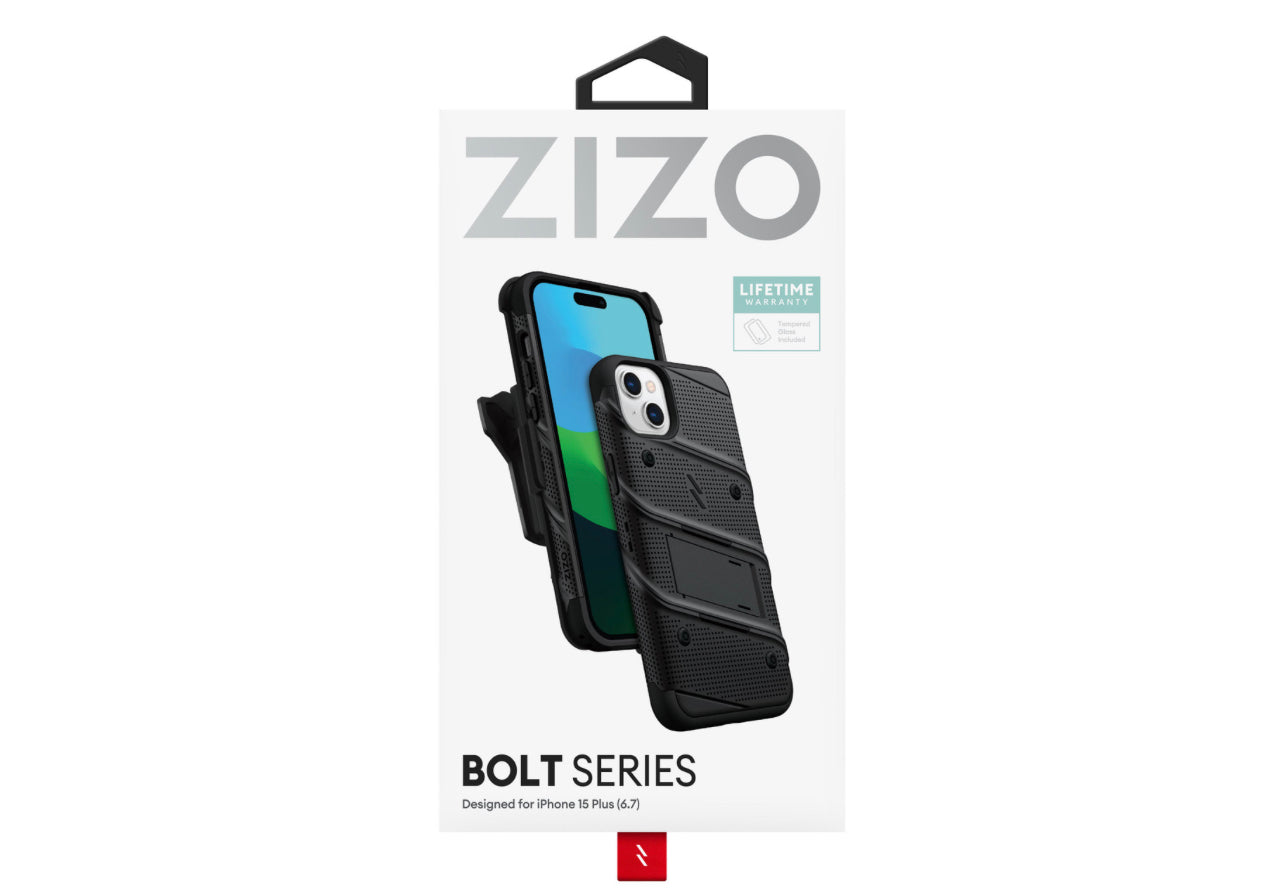 ZIZO BOLT Bundle iPhone 15 Pro Case with Tempered Glass - Black