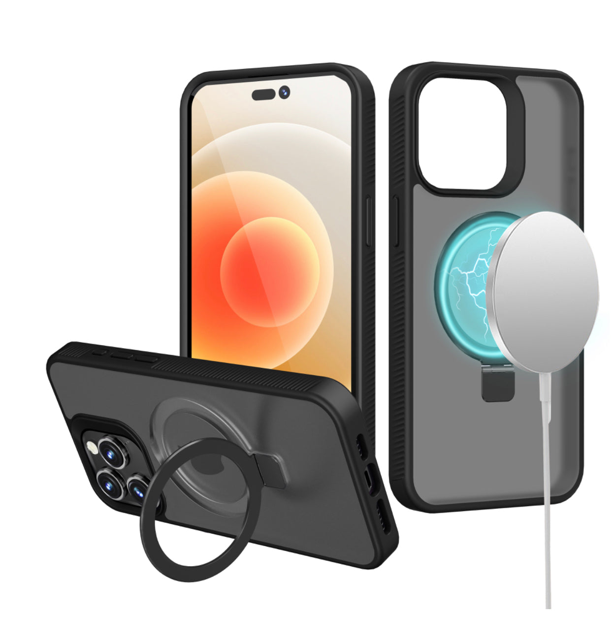 iPhone 15 Pro Max [Magnetic Circle] Kickstand Hybrid - Black