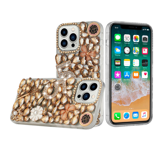 For Apple iPhone 14 PRO MAX 6.7" Full Diamond with Ornaments Case Cover