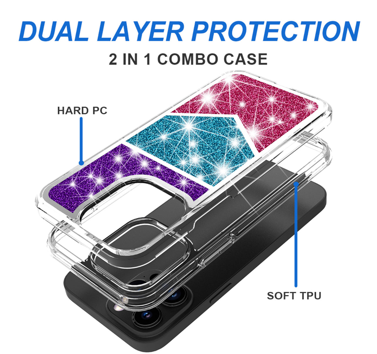 For Samsung S23 Ultra Sparkle Glitter Hybrid Case Cover - Colorful