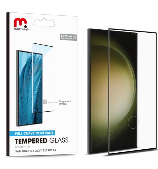 Samsung Galaxy S23 Ultra MyBat Pro Full Curve Coverage Tempered Glass Screen Protector Black