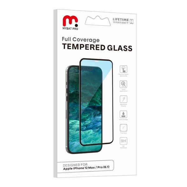 FULL COVERAGE TEMPERED GLASS FOR APPLE IPHONE  12/PRO (6.1) - BLACK