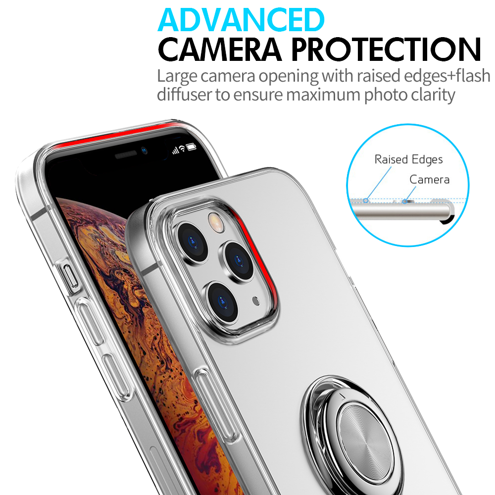iPhone 12/PRO (6.1) -HYBRID CASE W/ RING STAND & MAGNETIC BACK - CLEAR