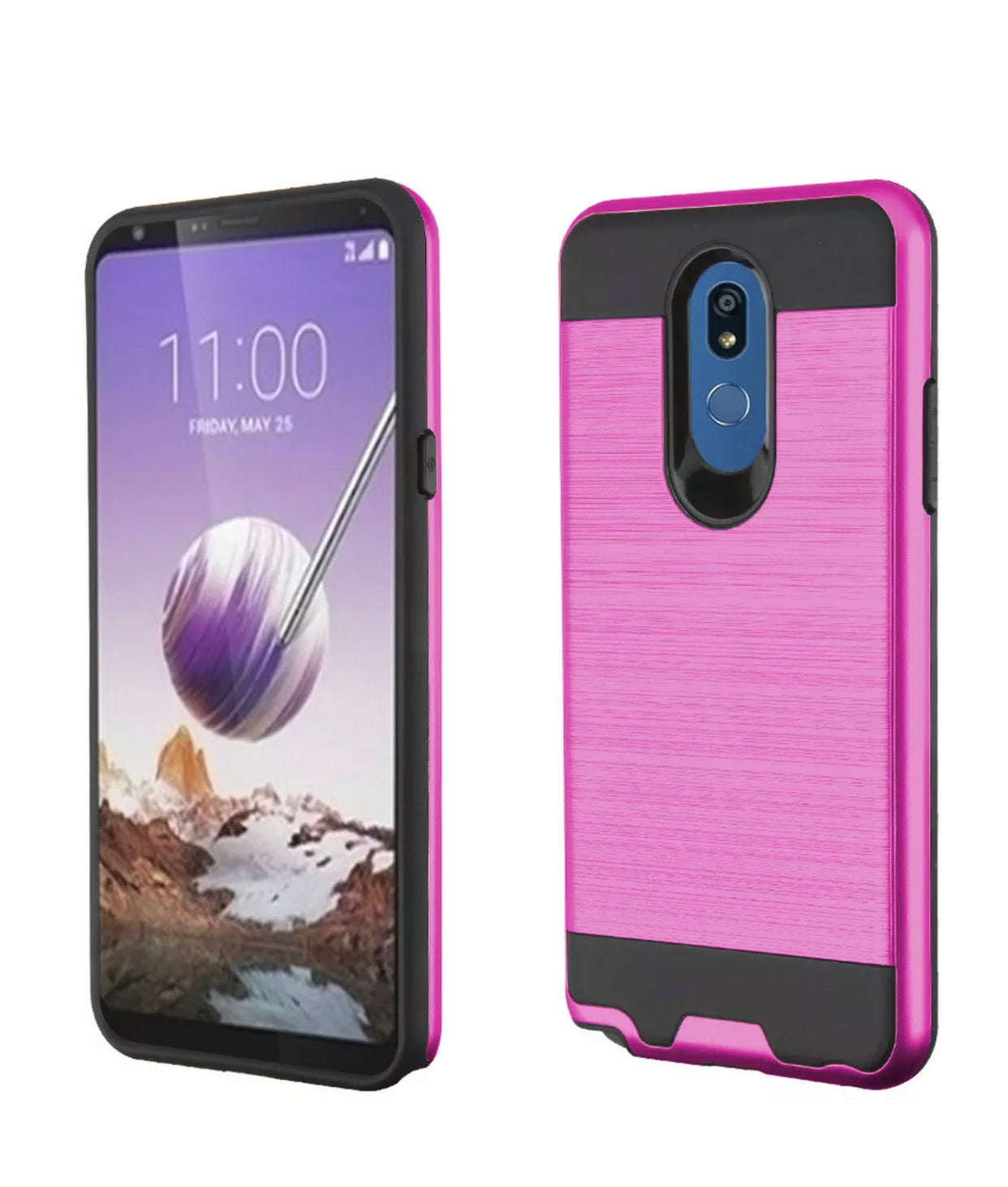 LG Stylo 5 Metallic Brushed Hybrid Case- Hot Pink