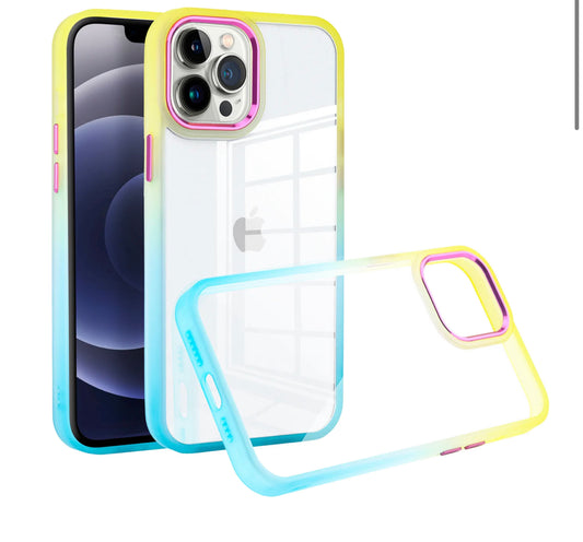iPhone 14 PRO 6.1" Radiant Two Tone Transparent Thick Hybrid Case Cover - Yellow/Light Blue