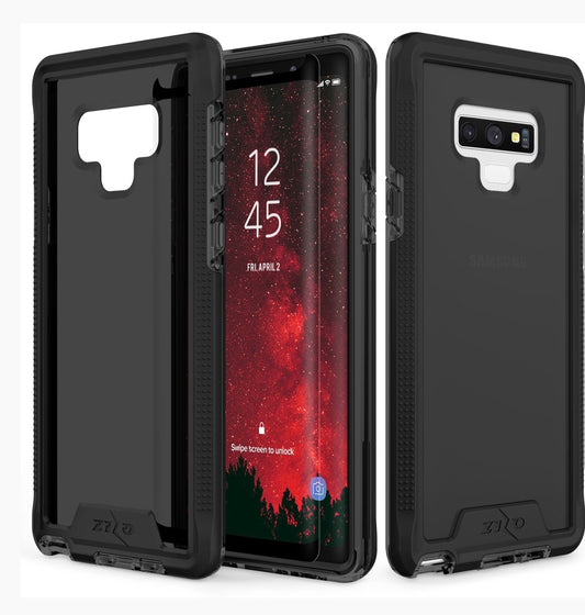 Samsung Galaxy Note 9 Zizo ION Triple Layered Hybrid Case w/ Tempered Glass Screen Protector - Black / Smoke