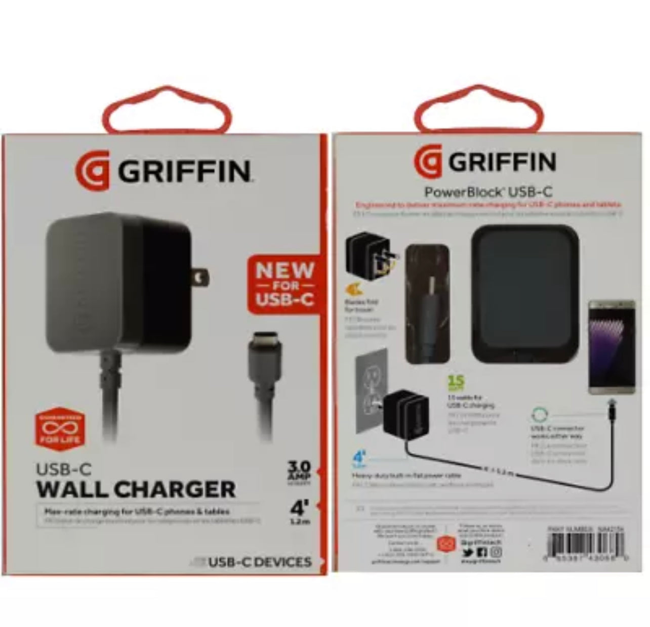Griffin Powerblock Wall Charger 3.0 Amp with 4 Ft. USB-C Cable