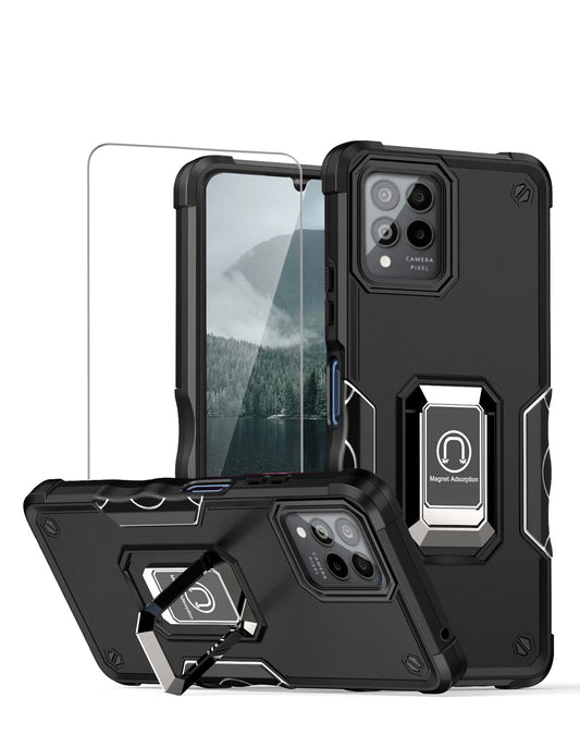 Revvl 6 Pro 5G Ring Case Defender Magnetic Stand+Tempered Glass
