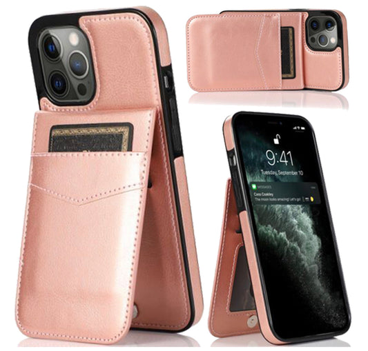 For iPhone 13 Pro Max Luxury Vertical Magnetic Button Card ID Holder PU Leather Case Cover