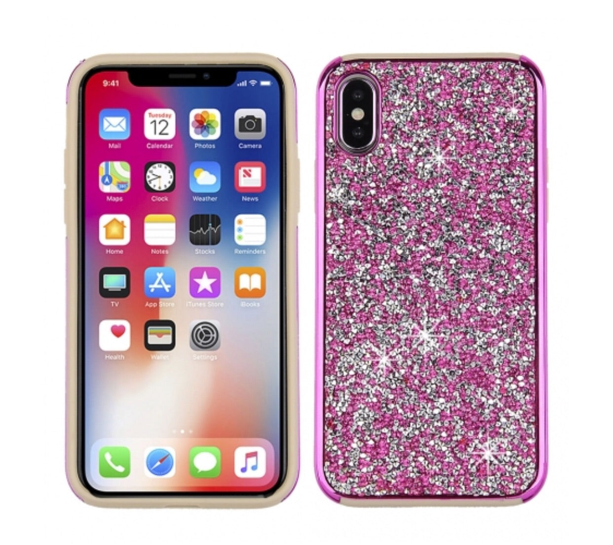 PHONE X/XS - HOT PINK ROCK CRYSTAL STUDDED BLING CASE