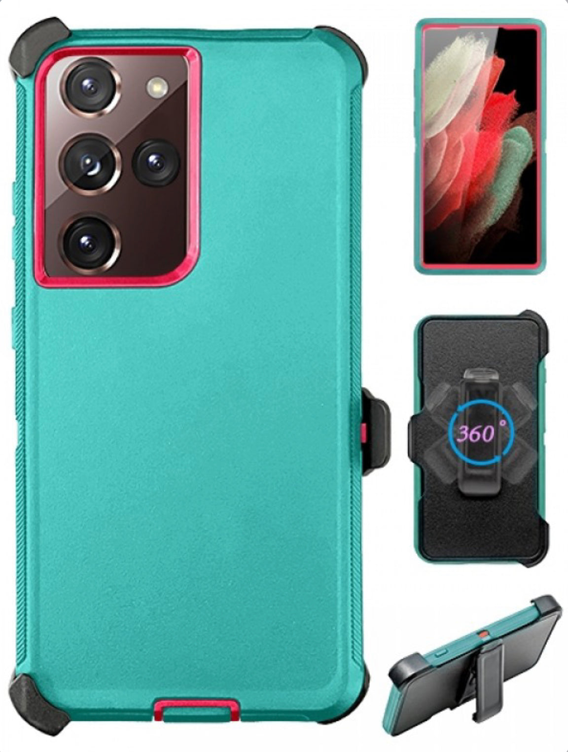 Heavy Duty Shockproof Case for Galaxy S21 Ultra - Light Teal/Hot Pink