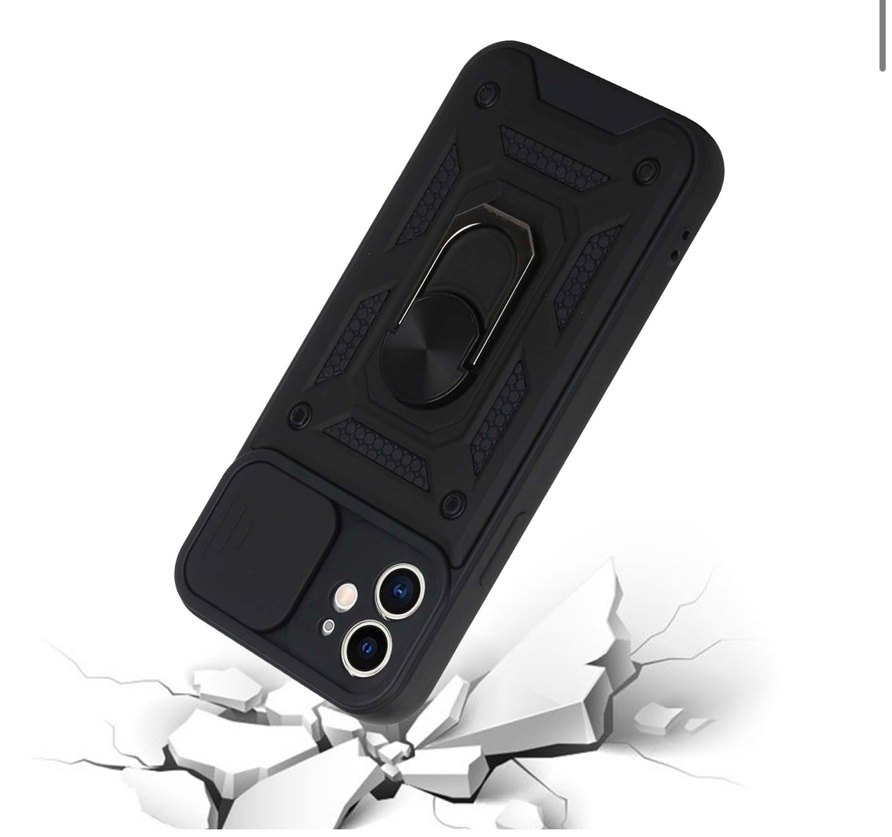 iPhone 14 PRO MAX 6.7" ELITE Camera Push Magnetic Ring Stand Hybrid Case Cover - Black