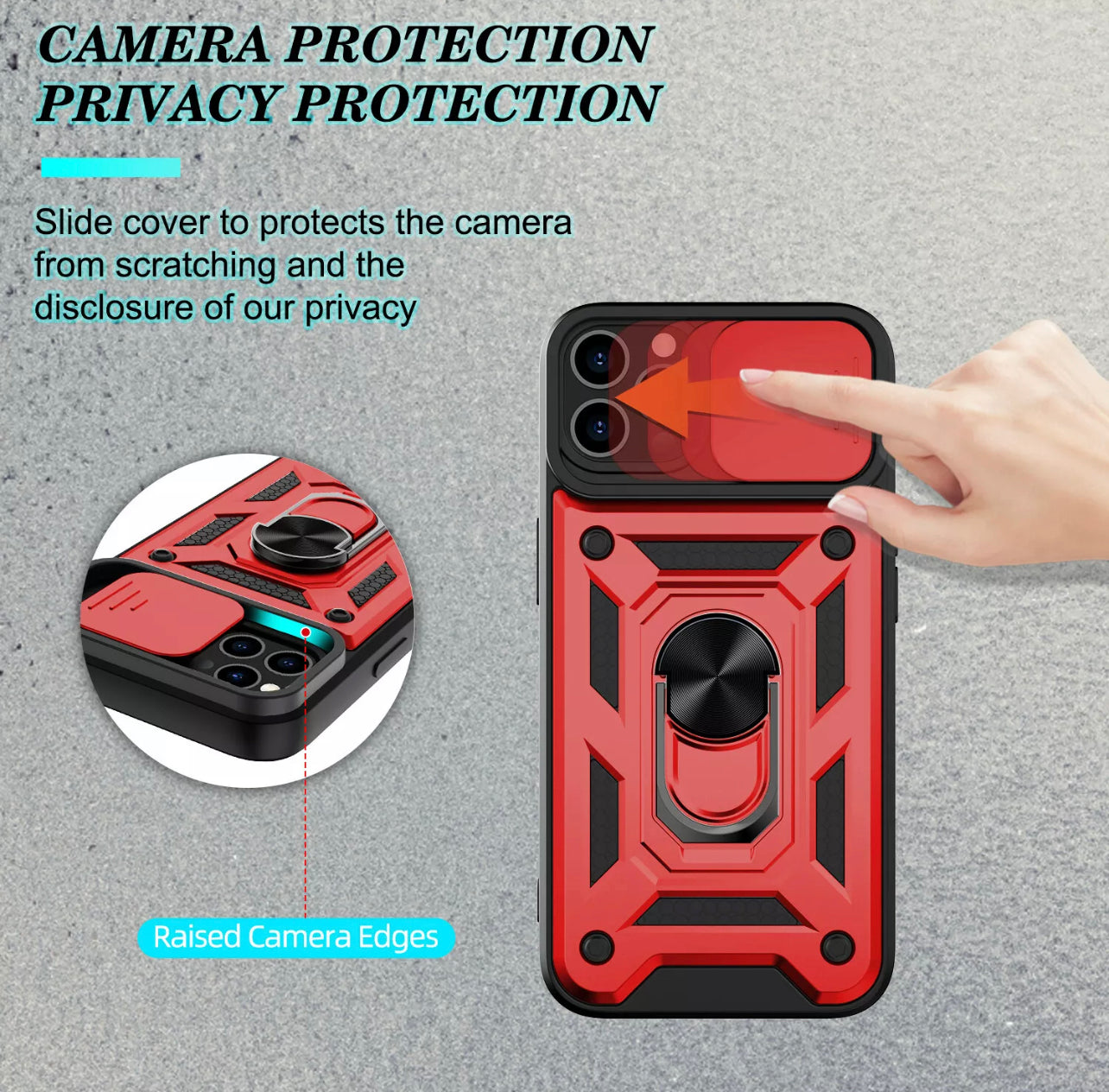 iPhone 13 Pro Max Ring Stand Case W/ Camera Cover