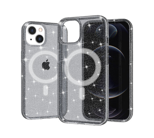 iPhone 13 6.1 MegSafe Compatible Glitter Ultra Thick 3mm Transparent Hybrid Case Cover - Smoke