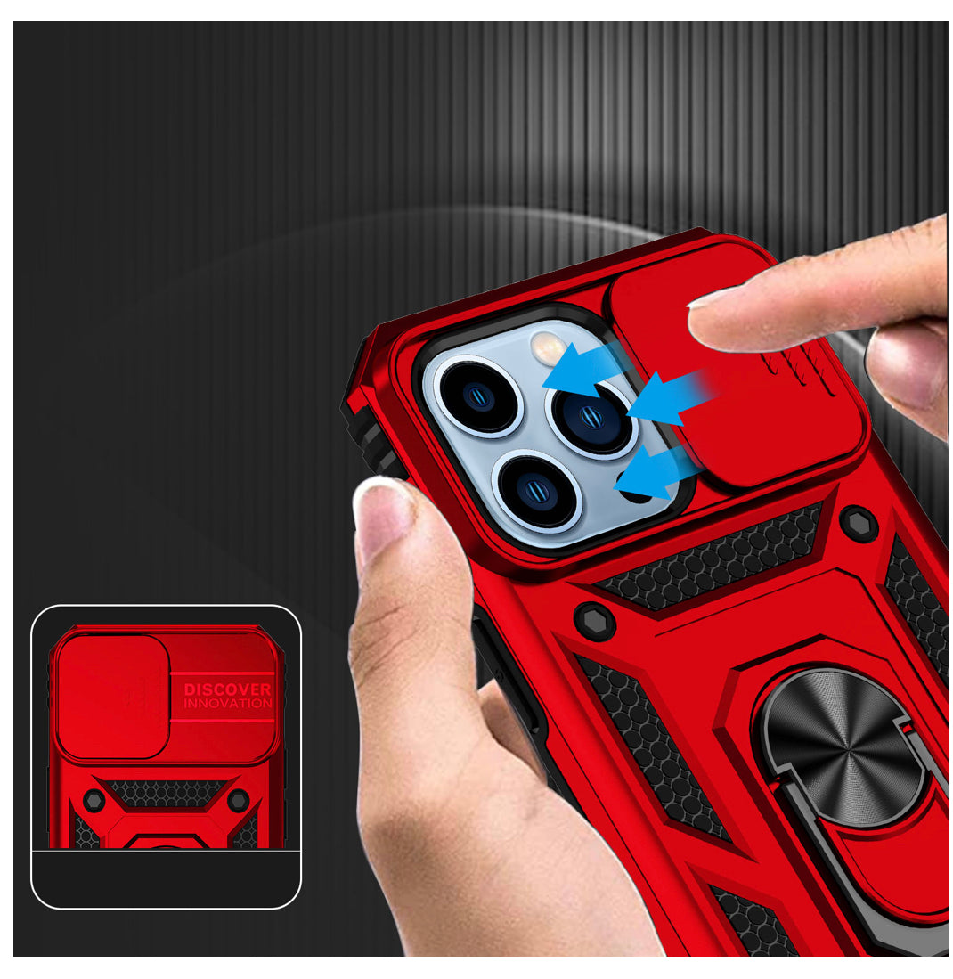 iPhone 14 PRO 6.1" Well Protective Magentic Ring Stand Camera Protective Cover Case - Red