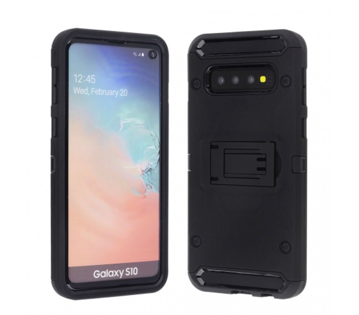 Samsung Galaxy S10 - Black Colored Horizontal Hard Back Kickstand Case