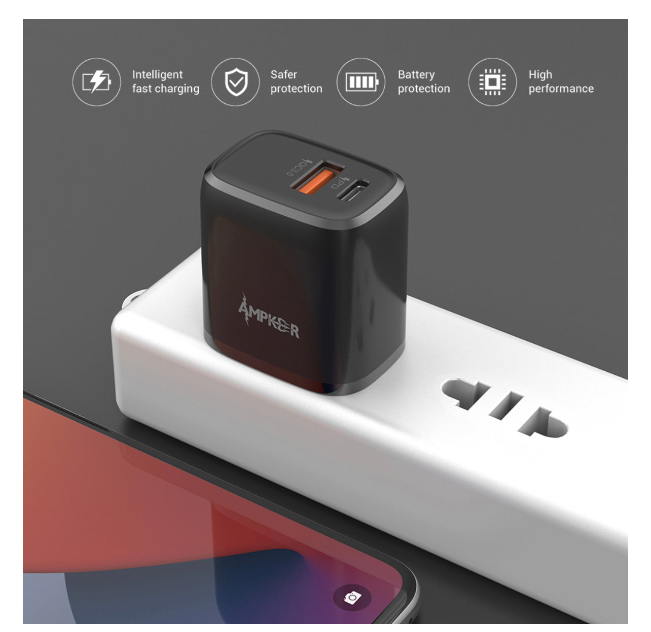 Dual Port Wall Adapter QC 3.0 + PD 20W Fast Charging