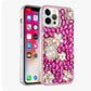 For Apple iPhone 14 PRO MAX 6.7" Full Diamond Pearl Flowers Perfume Hot Pink