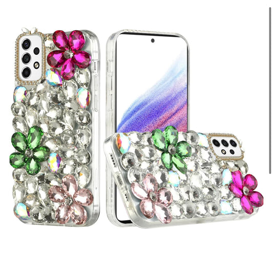 A53 5G Full Diamond with Ornaments Hard TPU Case Cover - Hot Pink/Neon Green/Light Pink
