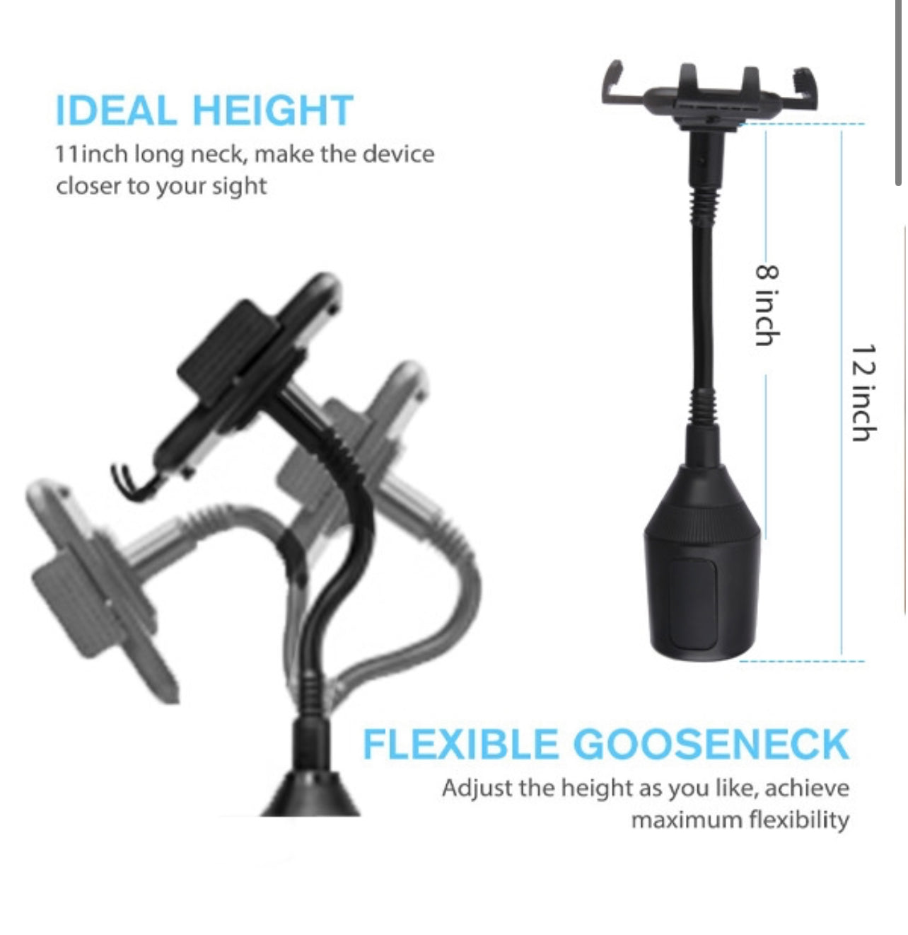Car Cup Holder Phone Mount - Black