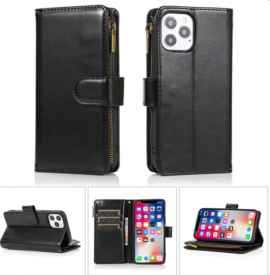 Samsung A14 5G Luxury Wallet Card ID Zipper Money Holder Case Cover - Black