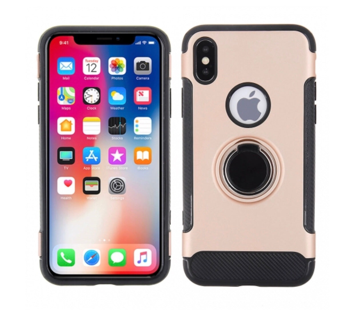 iPhone X/XS ring back stand case- Rose Gold