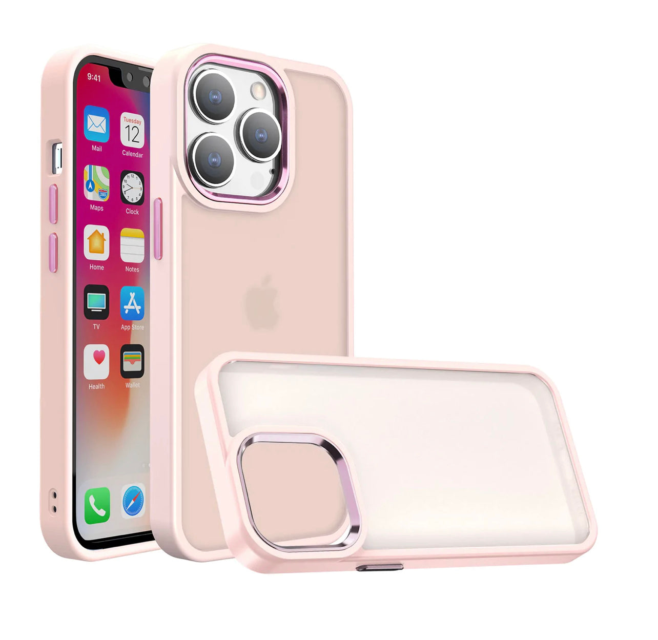 iPhone 14 PRO 6.1" Thick Acrylic Metal Button Hybrid Case Cover - Light Pink