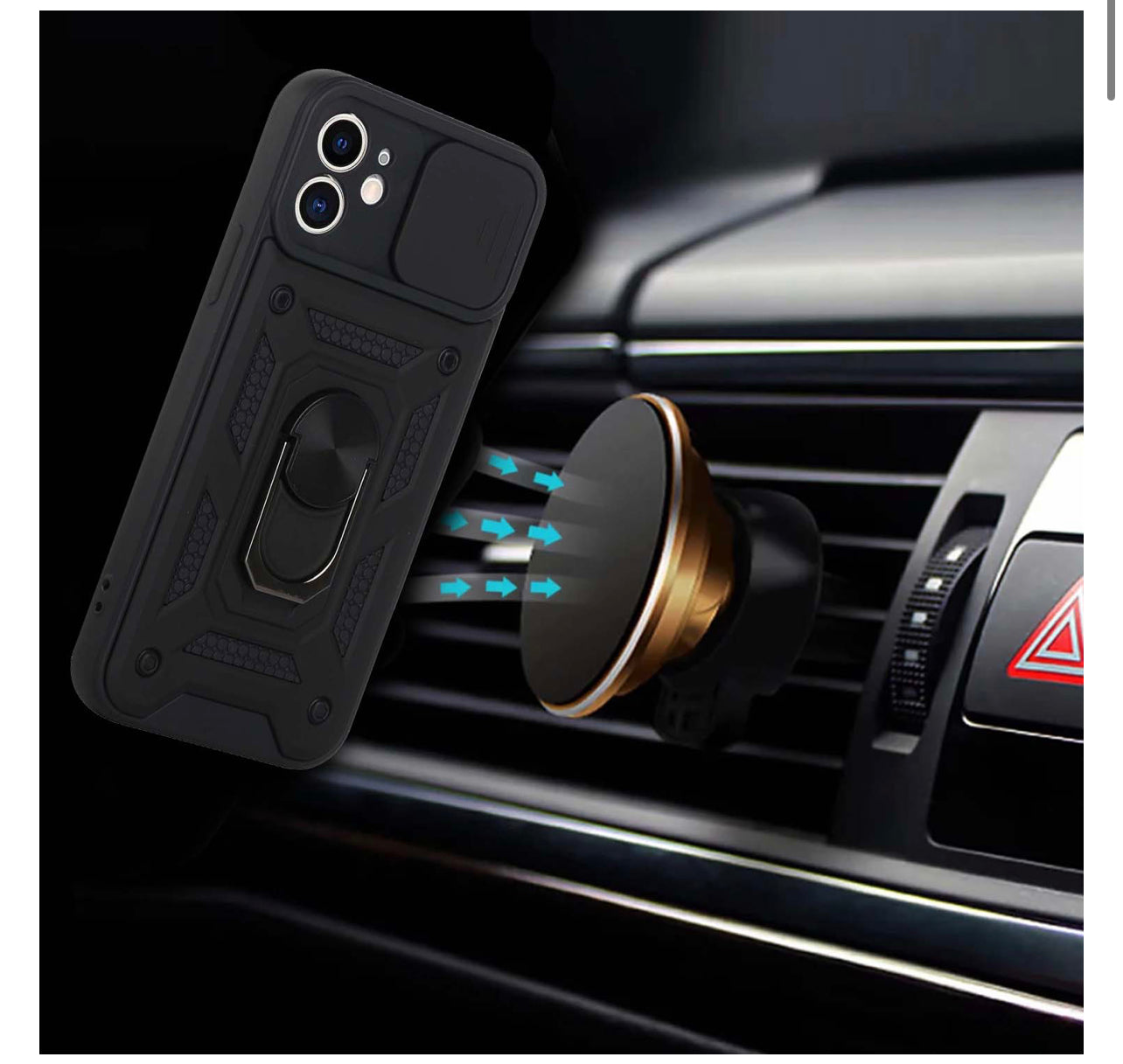 iPhone 14 PRO MAX 6.7" ELITE Camera Push Magnetic Ring Stand Hybrid Case Cover - Black