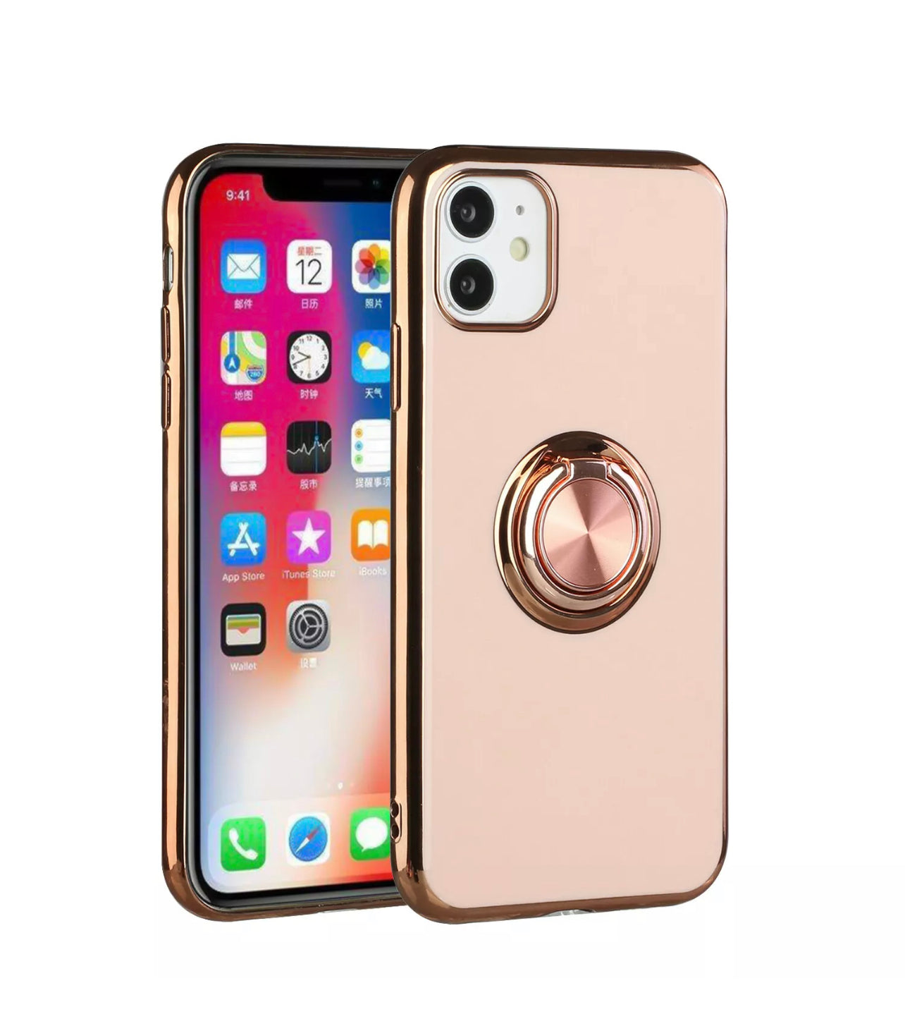Ring Stand Case Cover Rose Gold for Apple iPhone 12 Pro