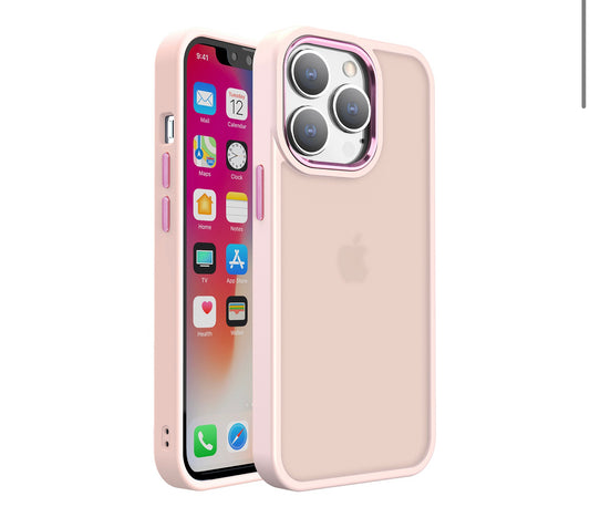 iPhone 14 PRO 6.1" Thick Acrylic Metal Button Hybrid Case Cover - Light Pink