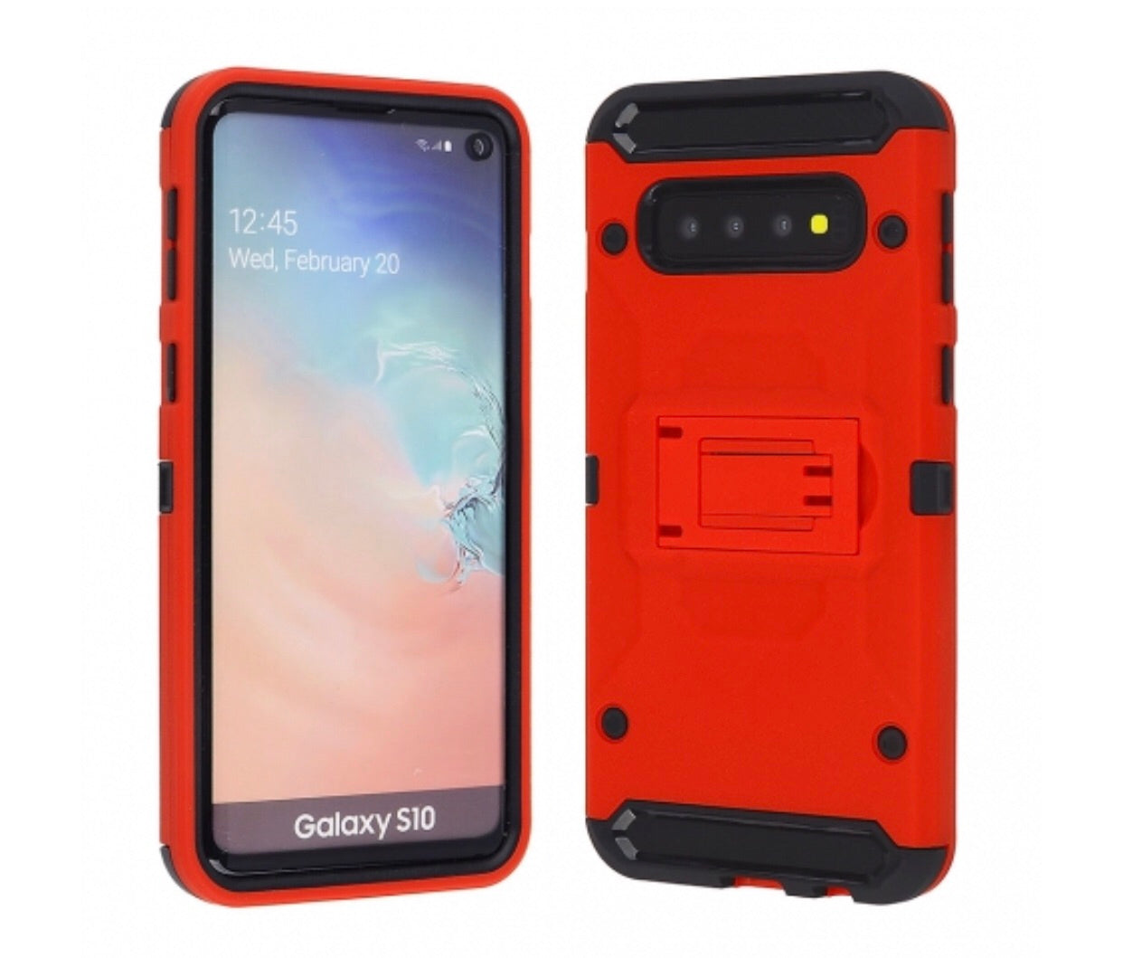 Samsung Galaxy S10 - Red Colored Horizontal Hard Back Kickstand Case