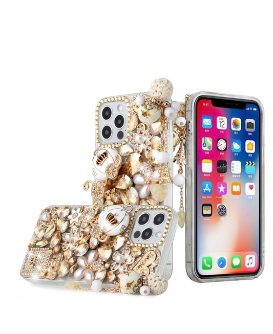 iPhone 13 6.1 Full Diamond with Ornaments Case Cover - Ultimate Multi Ornament Gold