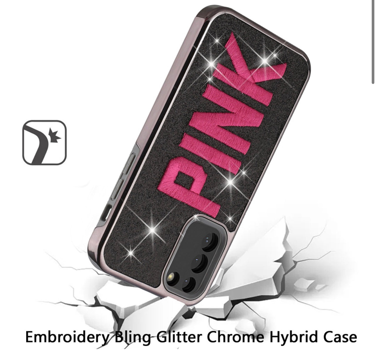 Samsung Galaxy s22 Ultra Pink Embroidery Bling Case