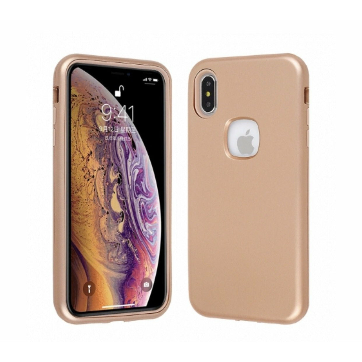 Apple iPhone Xs Max - Rose Gold Hard Plastic Cover with Rose Gold Soft Silicone Skin