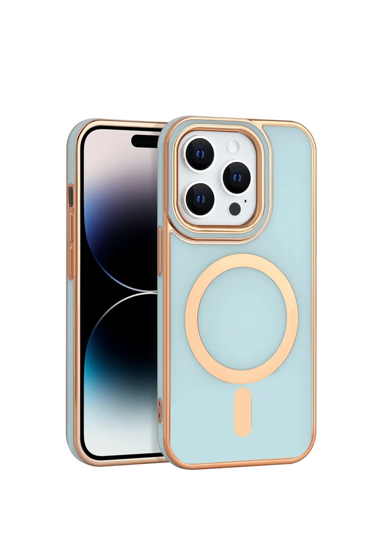 For Apple iPhone 14 Pro Max - TPU Impact Rugged MagSafe Cover Case w/Gold Bumper