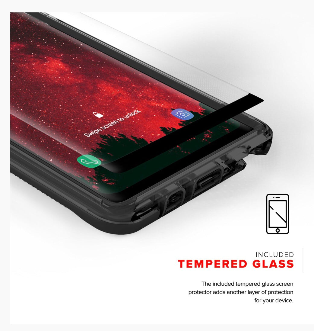 Samsung Galaxy Note 9 Zizo ION Triple Layered Hybrid Case w/ Tempered Glass Screen Protector - Black / Smoke