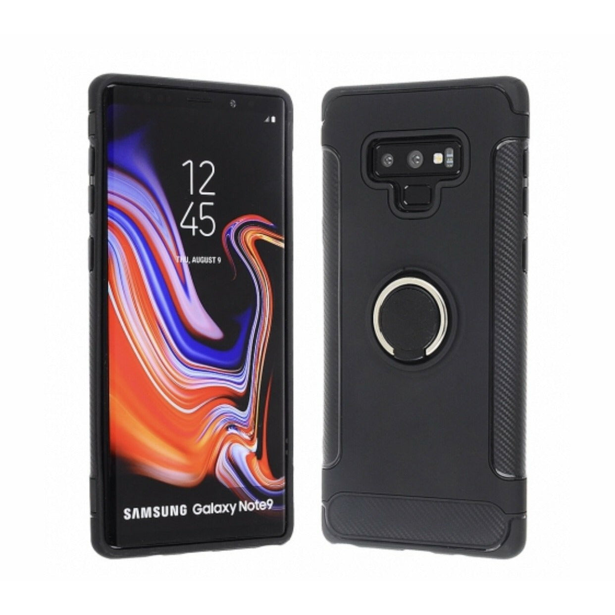 Samsung Galaxy Note 9 - Black Ring Stand Back Cover Case