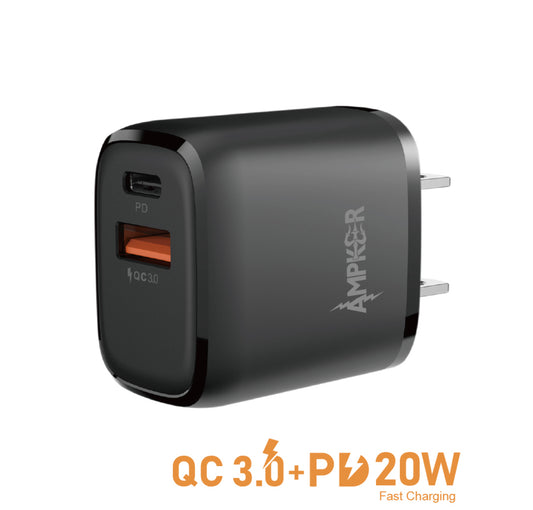 Dual Port Wall Adapter QC 3.0 + PD 20W Fast Charging