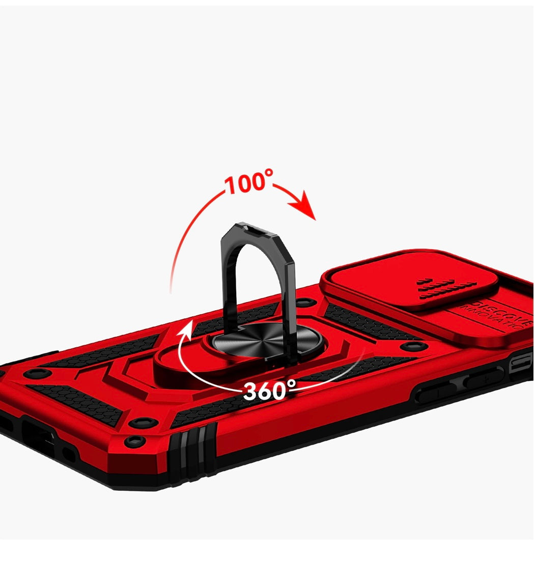 iPhone 14 PRO 6.1" Well Protective Magentic Ring Stand Camera Protective Cover Case - Red