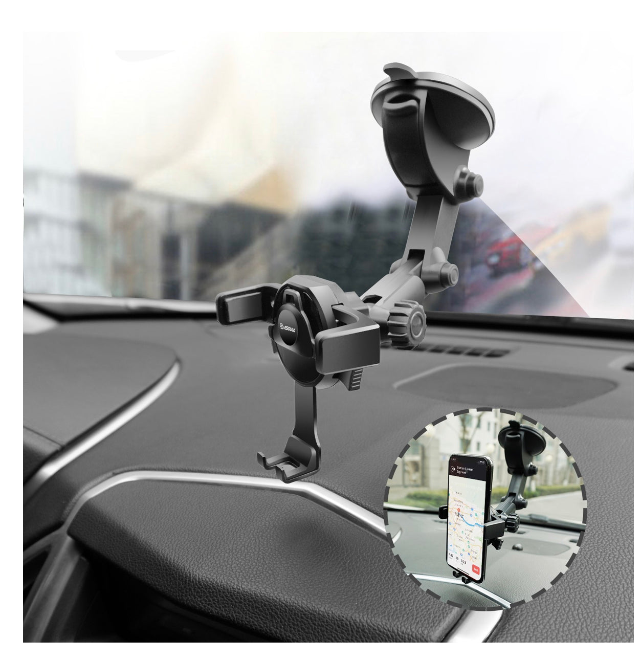 Esoulk One Touch Dashboard Windshield Car Mount Phone Holder-Black