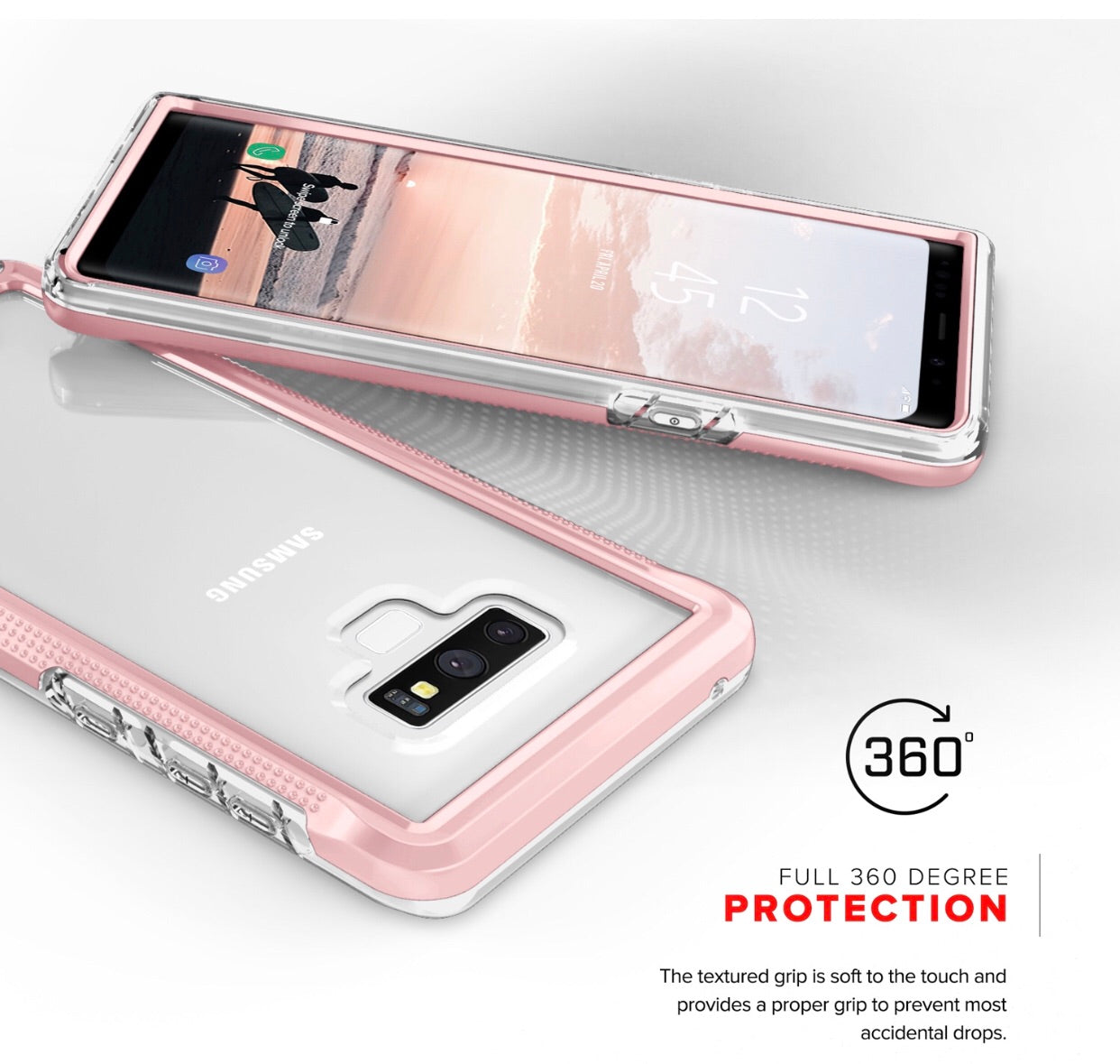 Samsung Galaxy Note 9 Zizo ION Triple Layered Hybrid Case w/ Tempered Glass Screen Protector - Rose Gold / Silver