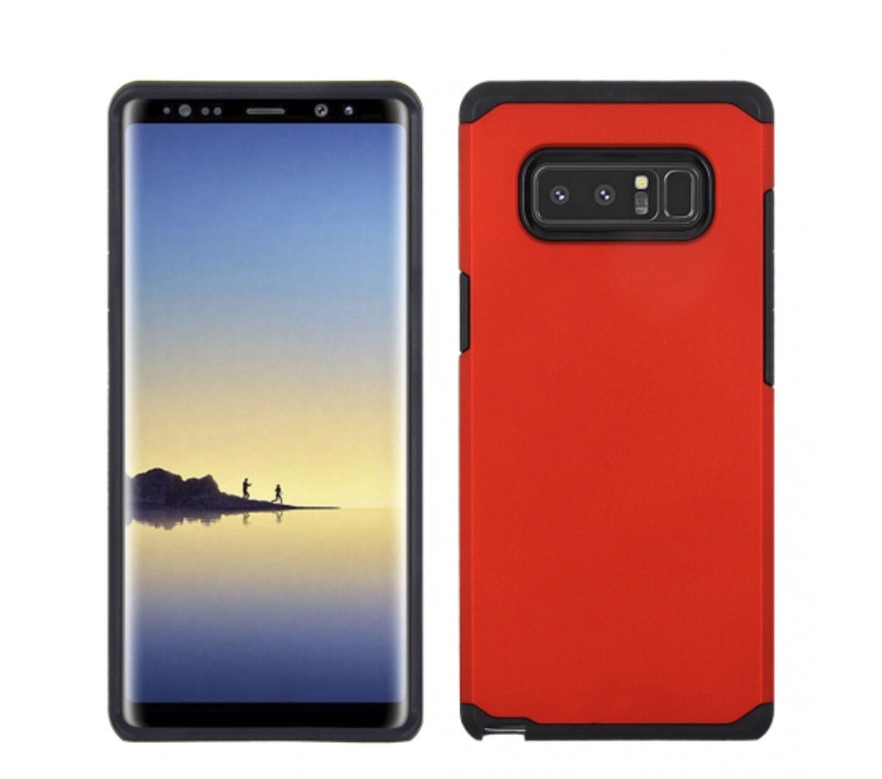 SAMSUNG GALAXY NOTE 8 - SOLID RED HONEY LEATHER BACK COVER ON BLACK TPU SKIN