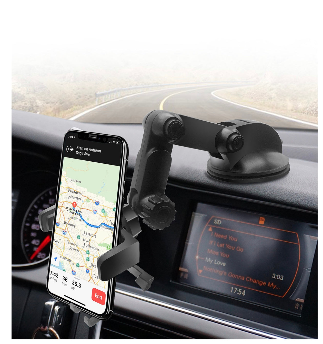 Esoulk One Touch Dashboard Windshield Car Mount Phone Holder-Black