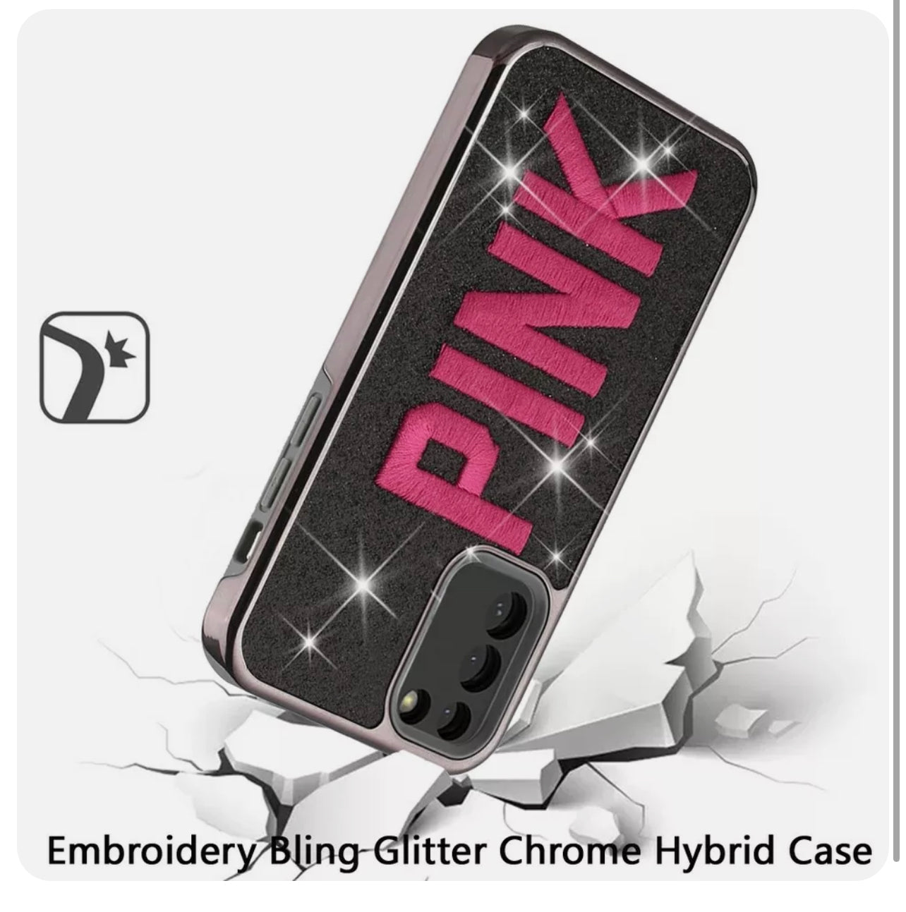 Galaxy S22 Bling Glitter Chrome Hybrid Case Cover