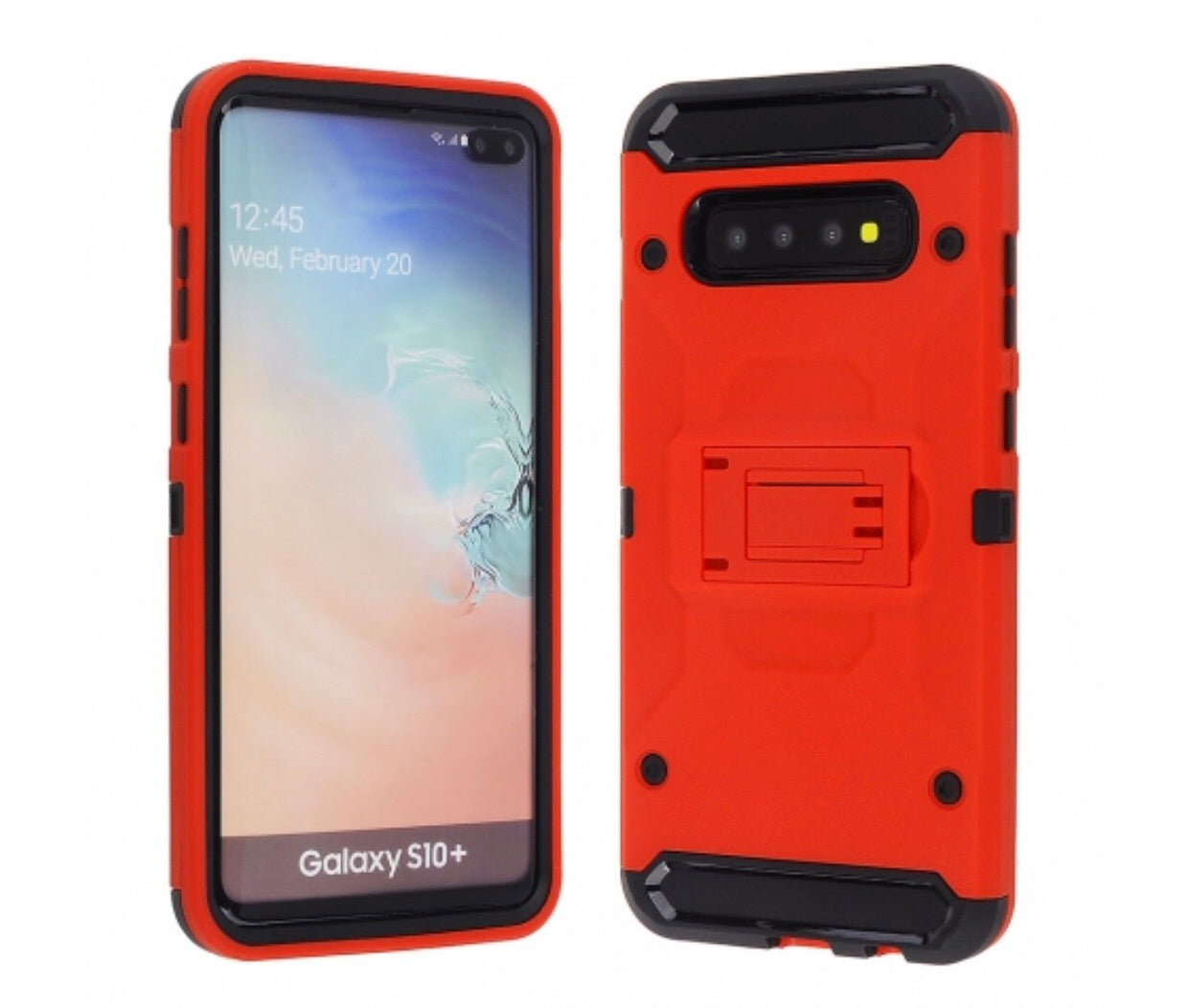 Samsung Galaxy S10 Plus - Red Colored Horizontal Hard Back Kickstand Case