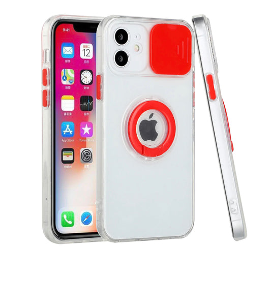 iPhone 13 6.1 Ring Stand Camera Window Case Cover - Red